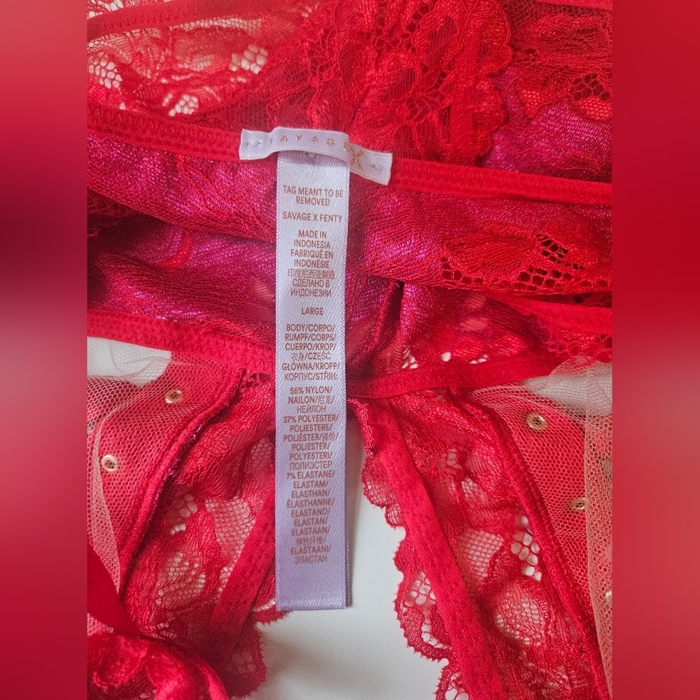 Savage X Fenty Women's Vibrant Red Lace Bodysuit Size Large Valentines ,Sexy - Picture 12 of 13